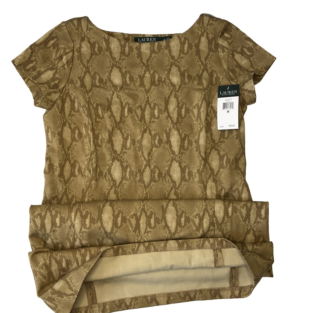 Lauren Ralph Lauren Contessa Dress Womens Medium Snake Print Short Sleeve Sheath